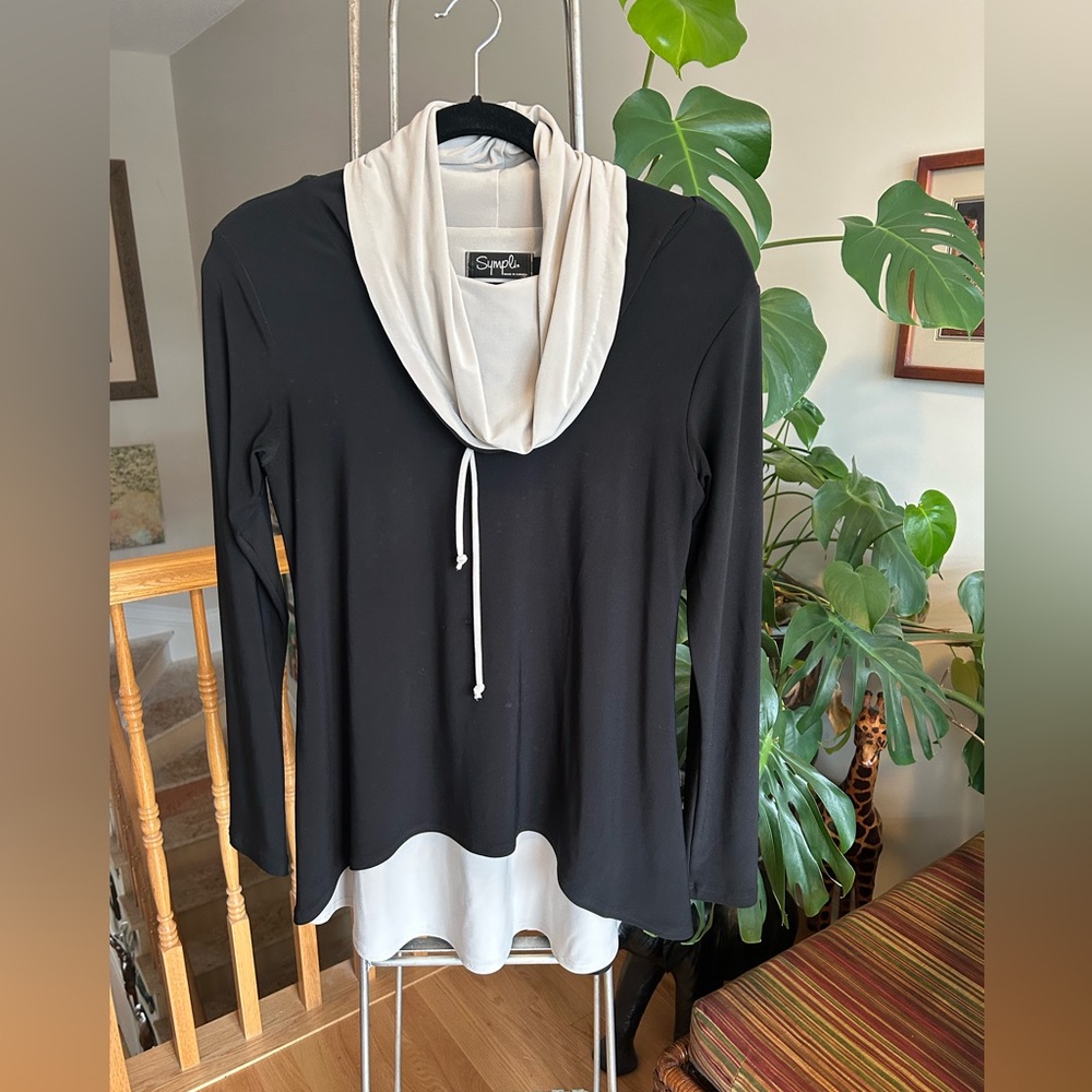 Sympli Elegant Gray and Beige cowl neck top
